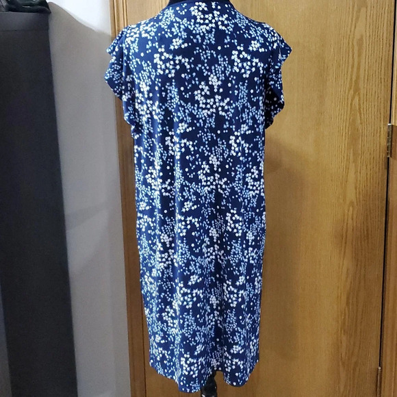 Michael Michael kors blue white floral flutter cap sleeve stretch shift dress - Picture 5 of 7